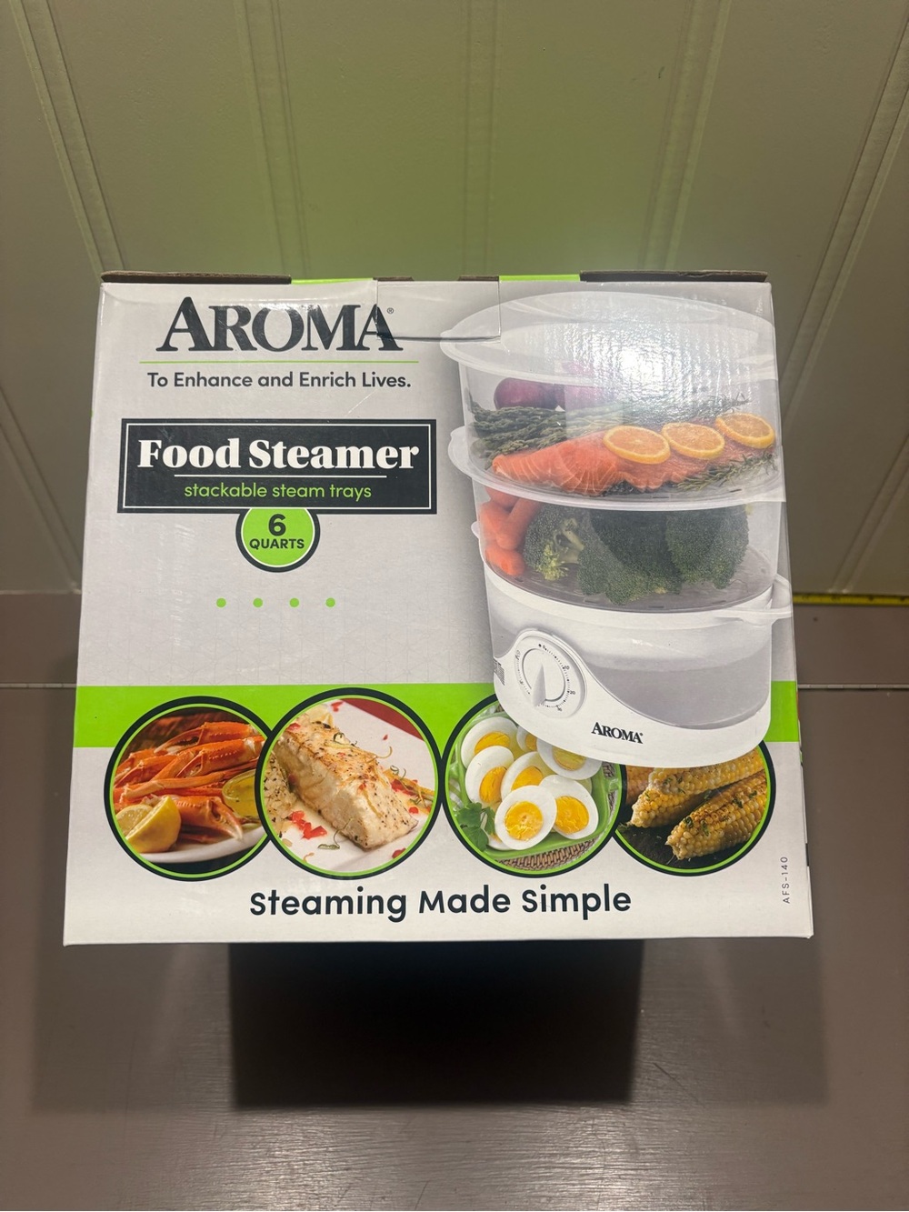 Aroma Home White and Lime Green 6-Quart Stackable Food Steamer